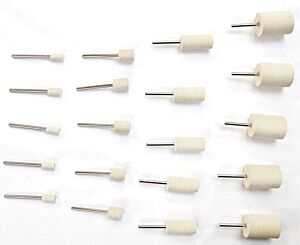 FELT BUFFING BOBS ON ADAPTER - ROLLER SHAPED - SET OF 20PCS