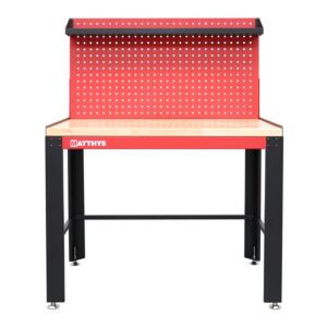 MESA DE TRABAJO CON PLANO DE TRABAJO DE MADERA MACIZA Y PANEL PORTAHERRAMIENTAS AJUSTABLE EN ALTURA - SERIE IMOLA - SMALL