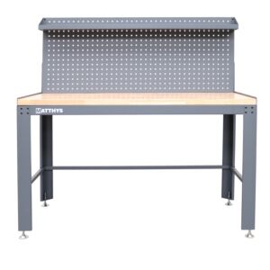 WORK BENCH WITH SOLID WOOD WORKTOP AND TOOL BOARD HEIGHT ADJUSTABLE - SERIES LEMANS - LARGE