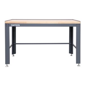 MESA DE TRABAJO CON PLANO DE TRABAJO DE MADERA MACIZA AJUSTABLE EN ALTURA L152 x P71 x A85 CM - SERIE LEMANS - LARGE