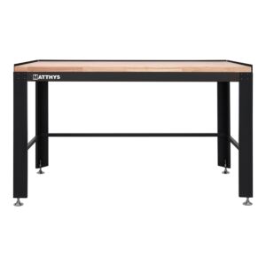 MESA DE TRABAJO CON PLANO DE TRABAJO DE MADERA MACIZA AJUSTABLE EN ALTURA L152 x P71 x A85 CM - NEGRO - LARGE