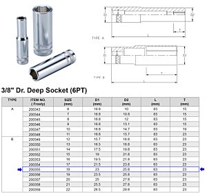 3/8” 6-KANT DOP 18 MM LANGE UITVOERING