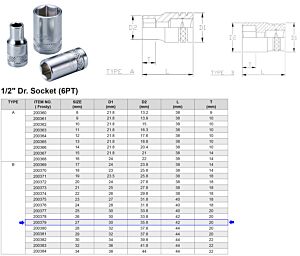 1/2” 6-KANT DOP 27 MM
