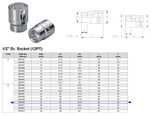 DOUILLE CHROMÉE 1/2” 12 PANS MÉTRIQUE 27 MM