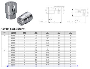 DOUILLE CHROMÉE 1/2” 12 PANS MÉTRIQUE 34 MM