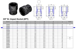 3/8” KRACHT DOP 6-KANT 8 MM 