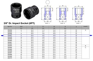 3/8” KRACHT DOP 6-KANT 9 MM 