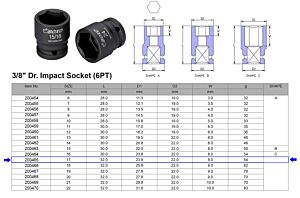 3/8” KRACHT DOP 6-KANT 17 MM 