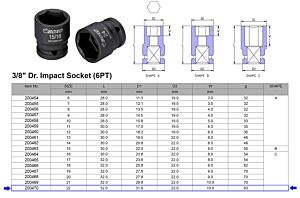 3/8” KRACHT DOP 6-KANT 22 MM 