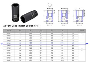 DOUILLE À CHOCS LONGUE 3/8” 6 PANS MÉTRIQUE 12 MM