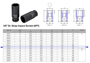 DOUILLE À CHOCS LONGUE 3/8” 6 PANS MÉTRIQUE 14 MM
