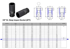 DOUILLE À CHOCS LONGUE 3/8” 6 PANS MÉTRIQUE 16 MM