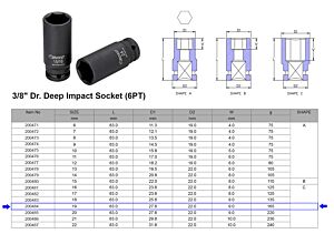 DOUILLE À CHOCS LONGUE 3/8” 6 PANS MÉTRIQUE 19 MM