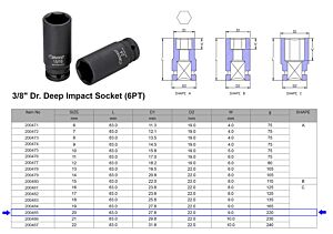 DOUILLE À CHOCS LONGUE 3/8” 6 PANS MÉTRIQUE 20 MM