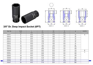 DOUILLE À CHOCS LONGUE 3/8” 6 PANS MÉTRIQUE 21 MM