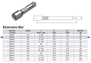 RALLONGE 1/4” 75 MM