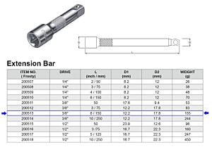 RALLONGE 3/8” 150 MM