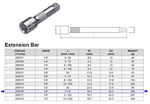 RALLONGE 1/2” 75 MM