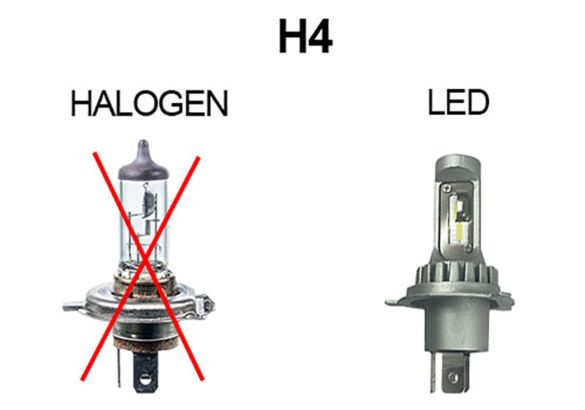 1 H4 LED Lampe für LENTICULAR, Leistungsstarkes 360° Licht 6000 Lumen, Umrüstung von HALOGEN H4 auf LED